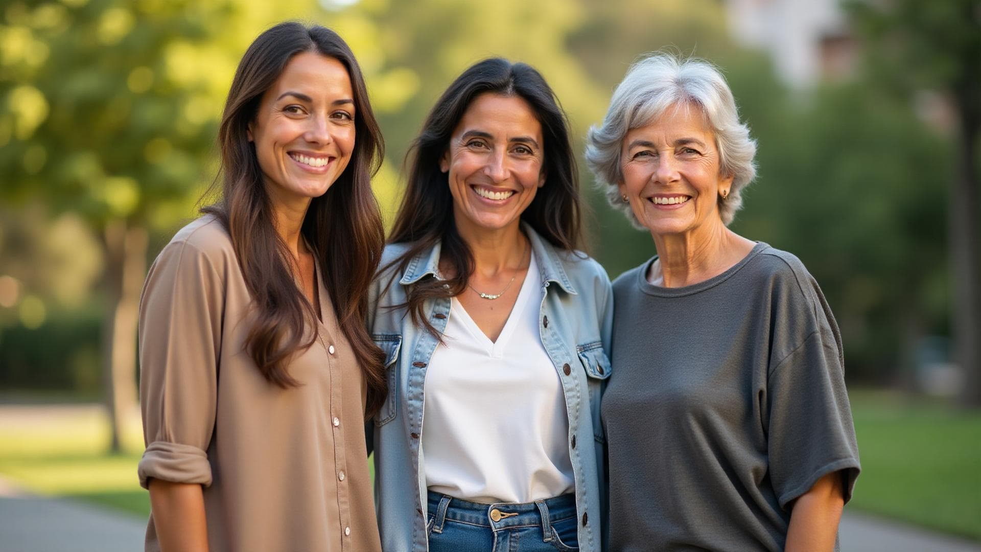 Tres mujeres de diferentes edades representando salud femenina en todas las etapas de la vida